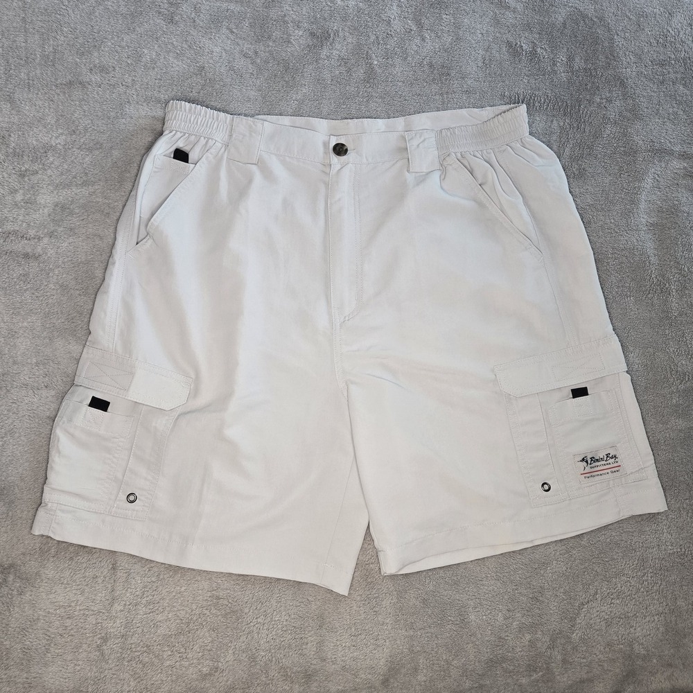 Bimini Bay Cargo Shorts Mens Large White Elastic Waist Utility Pockets